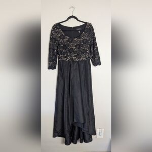 10 R&M Richards Black Sequin Lace Full Length Gown